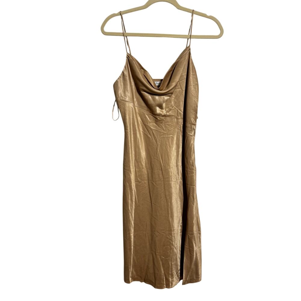 SweetPot Date Night Slip Dress‎ Women 8 Gold Tan Romantic Slit Wedding Guest Y2K